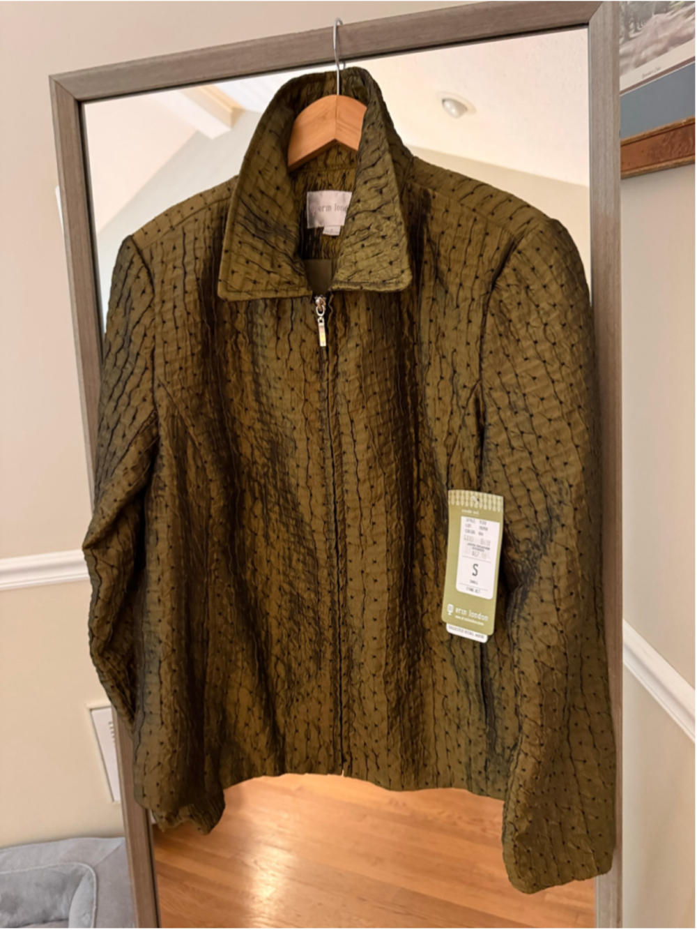 Women's Erin London Olive & Black Textured Zip-Up Jacket Size S
